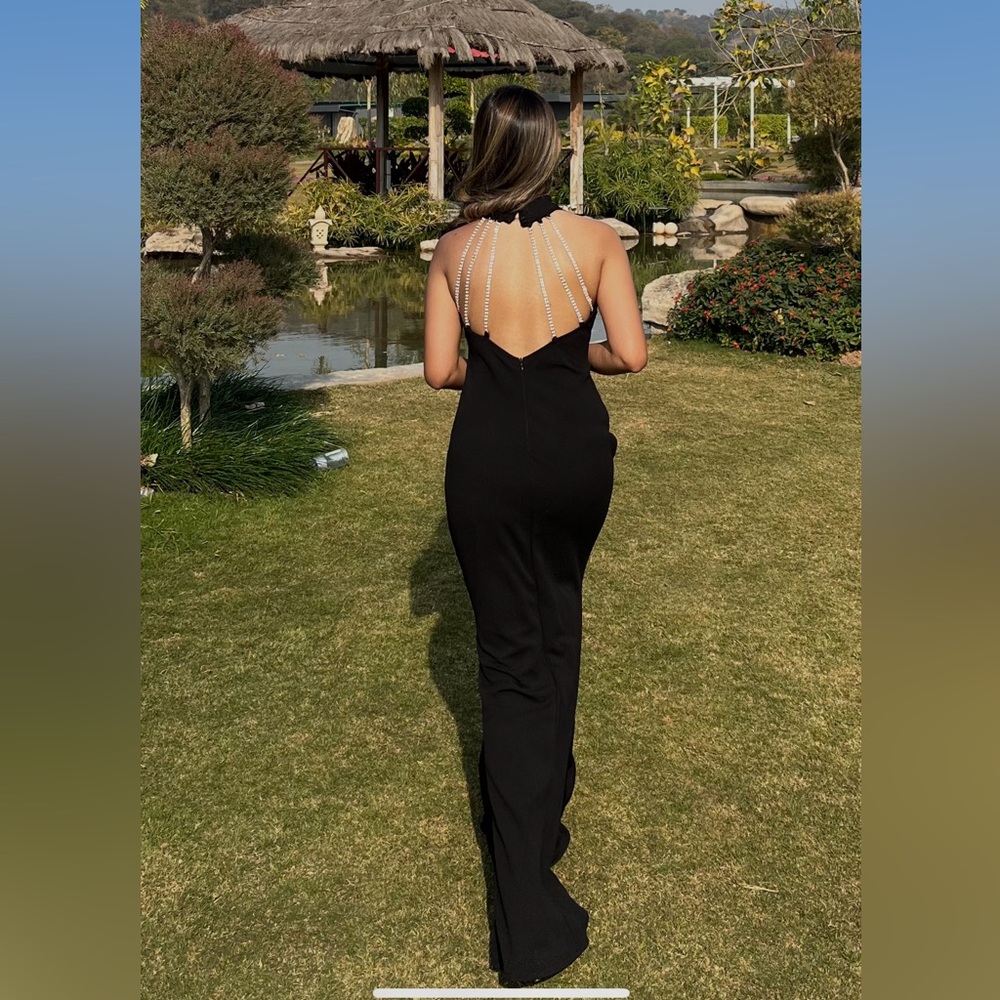 Prom black gown with diamond detailing on back